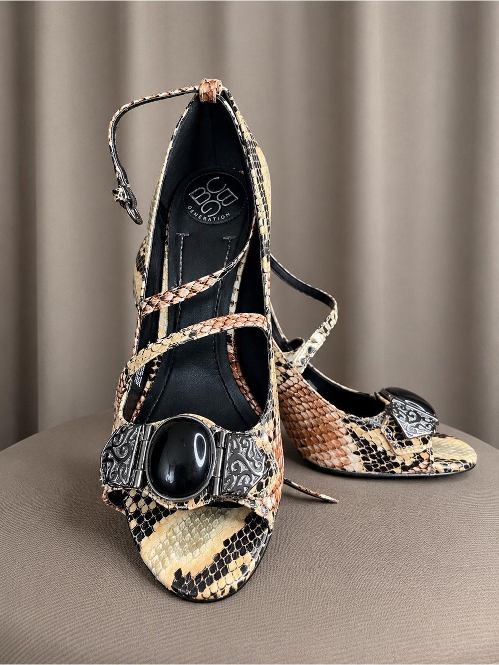 BCBG Generation Triology Snakeskin Print Strappy Heels 7.5